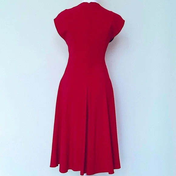 Stella McCartney- Red Silk A-line Short Sleeve Dress with Deep V - Picture 2 of 4